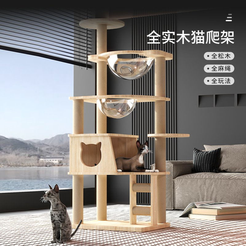 宠贝亚猫爬架猫窝猫树一体全实木不占地松木猫架子跳台太空舱猫咪