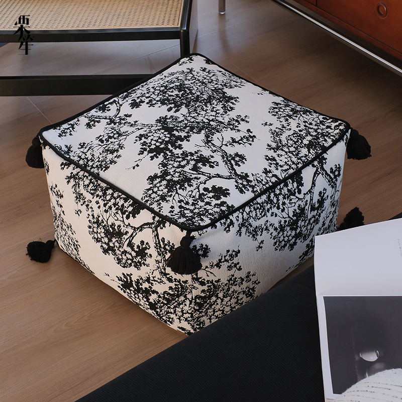 中古轻奢杨梅树坐墩新o中式刺绣蒲团坐垫客厅地上懒人沙发法式靠