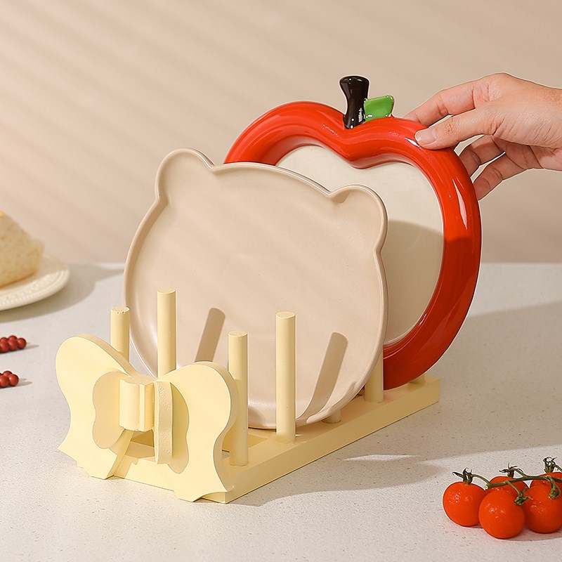 少女心蝴蝶结f托架木质盘子收纳架简约沥水架厨房置物架桌面托盘