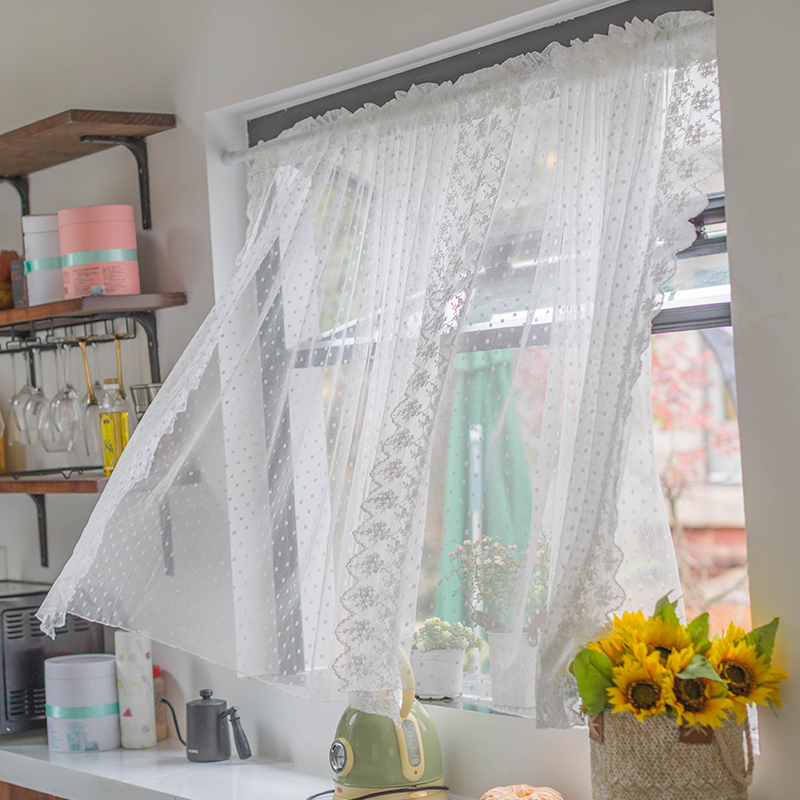 韩式白色蕾丝纱帘法式田园u半帘短帘厨房门帘隔断免打孔飘窗窗帘