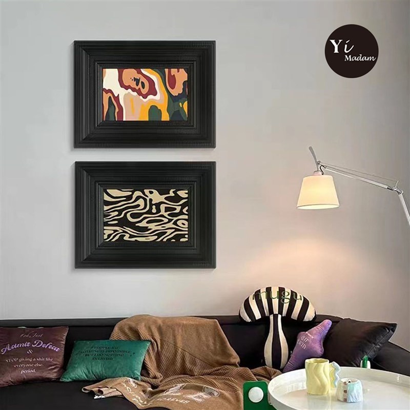 中古风蒙德里安客厅组合装饰画轻奢法式J复古壁画餐厅艺术装饰挂