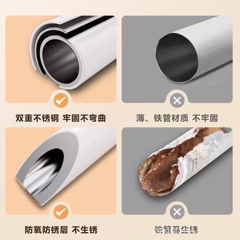 伸缩杆免钉晾衣杆衣架免打孔不锈钢E窗帘挂杆浴帘门帘卧室衣柜撑