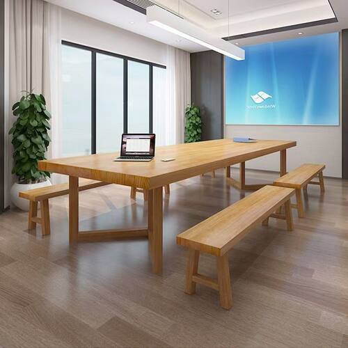 实木中式会议桌简约现代桌培训洽谈组合大板家用办公桌长条工作台