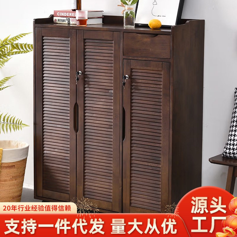 家逸带锁鞋柜家用门口走廊透气楼梯门外柜室外楼道带轮可移动实木图片