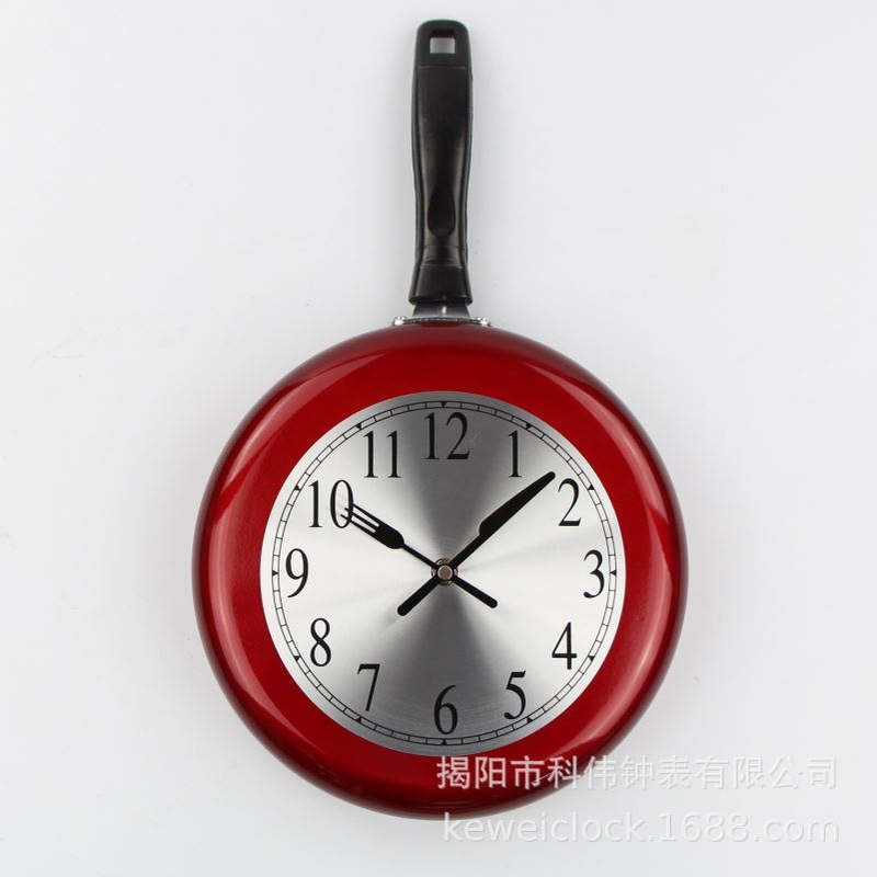 10英寸北欧创意挂钟客厅餐厅静音钟表金属不锈钢平底锅时钟挂表大