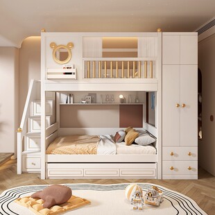 2026儿童上下床铺高低床子母床轻奢上床下桌组合加高双层床滑梯带