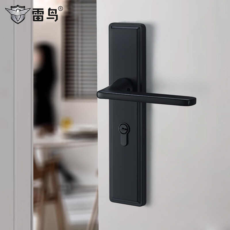 雷鸟黑色门锁室内卧室实木门大门锁现代简约静音房间黄古锁具套装