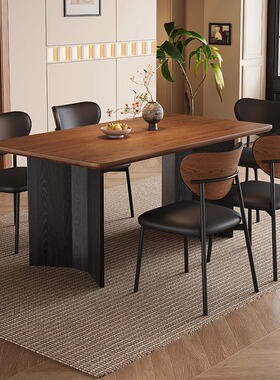 中古风实木餐桌长方形家用小户型白蜡木法式复古黑色餐桌椅组合