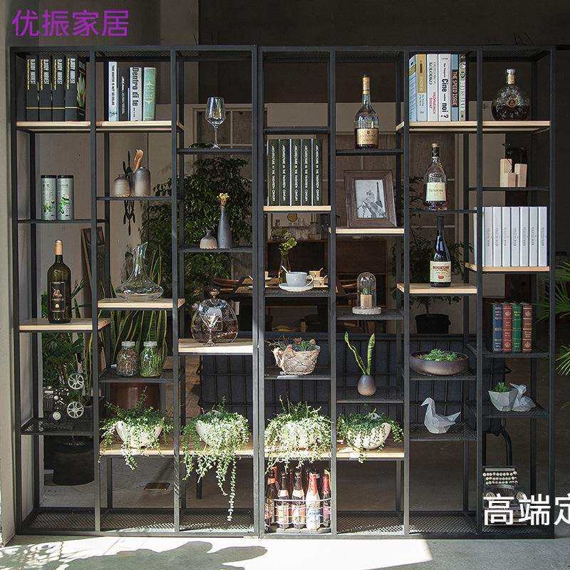 美式铁艺落地置物架酒店工作室复古多层书架展示架家用隔断收纳架