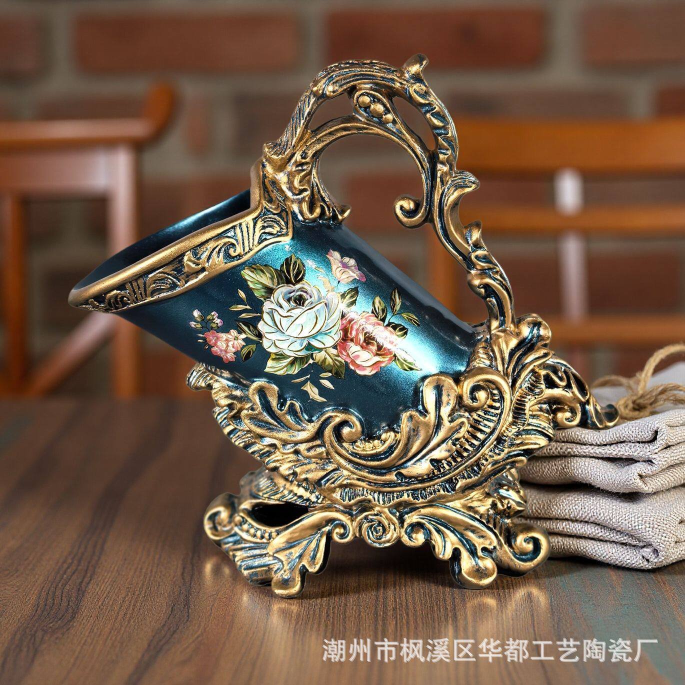 欧式轻奢树脂彩绘红酒架高档宫廷风装饰摆件家居酒吧桌面摆设