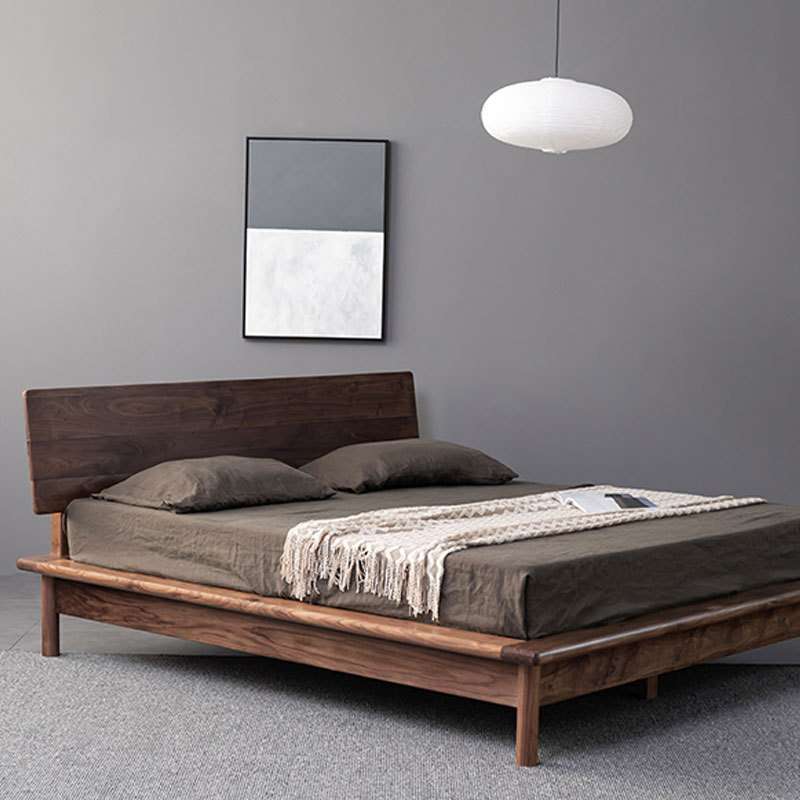 现代简约全实木床黑胡桃木双人床日式轻奢北欧原木卧室双人婚床