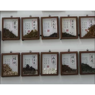 中草药材草本展示大米木箱中草药展示板制作中草药标本墙食材画茶