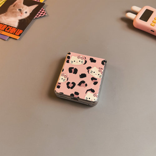 粉底豹纹KT猫中轴磁吸适用华为pocket2手机壳purax硬nova三星zflip765卡通oppofindn3荣耀v小米mixflip2男女