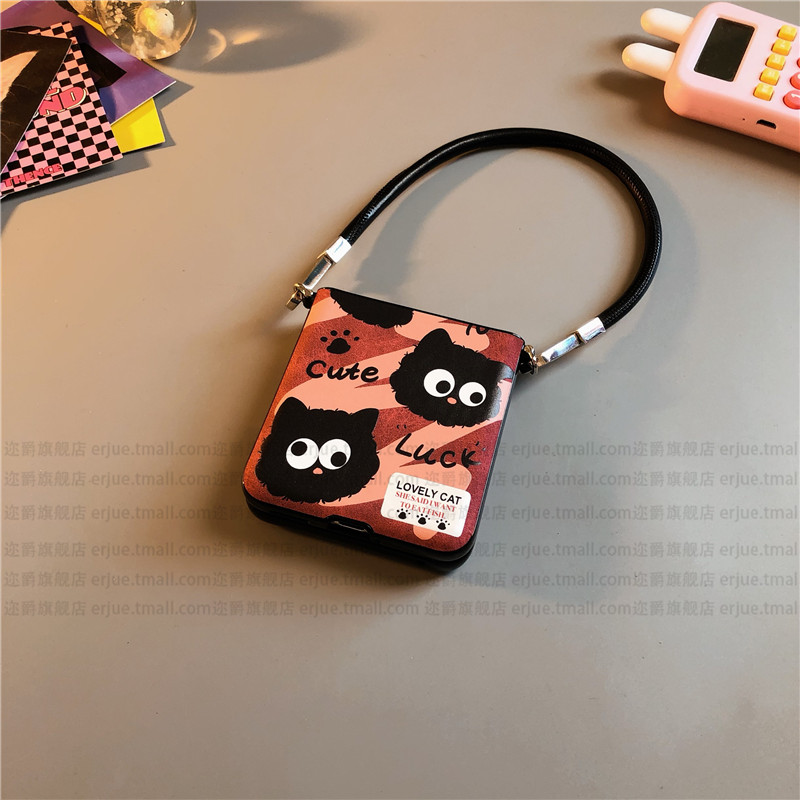 涂鸦黑猫适用华为pocket2手机壳purax硬nova三星zflip5 6简约vivox皮p50 oppofindn3n2女w24荣耀v小米mixflip