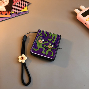 搞怪青蛙适用华为purax手机壳pocket2玻璃壳nova三星zflip7 4小米mixflip卡通p50oppofindn3n2女vivox荣耀v