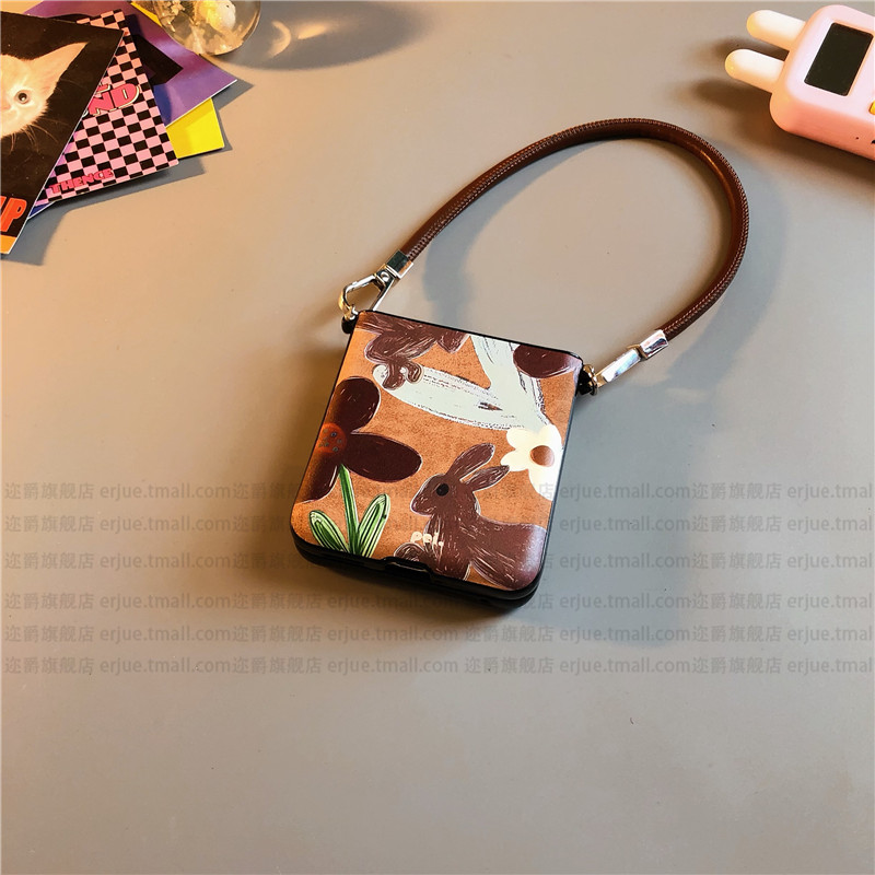 花朵兔子适用华为pocket2手机壳purax硬nova三星zflip5 6简约vivox皮p50 oppofindn3n2女w24荣耀v小米mixflip