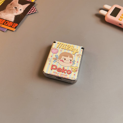 条纹牛奶女孩中轴磁吸适用华为pocket2手机壳purax硬nova三星zflip765卡通oppofindn3荣耀v小米mixflip2男女