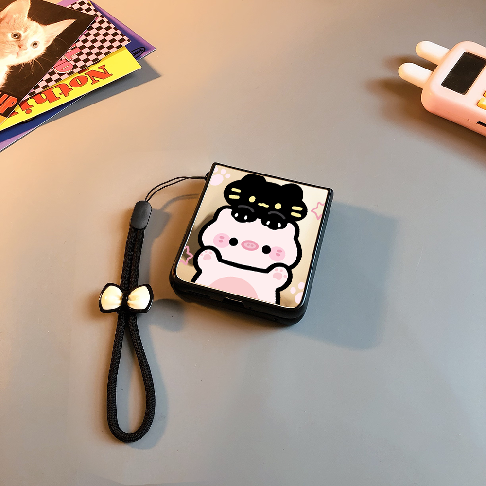 小猪适用华为pocket2手机壳purax镜子小米mixflip玻璃novaflips三星zflip764卡通vivox可爱oppofindn3n2女p50