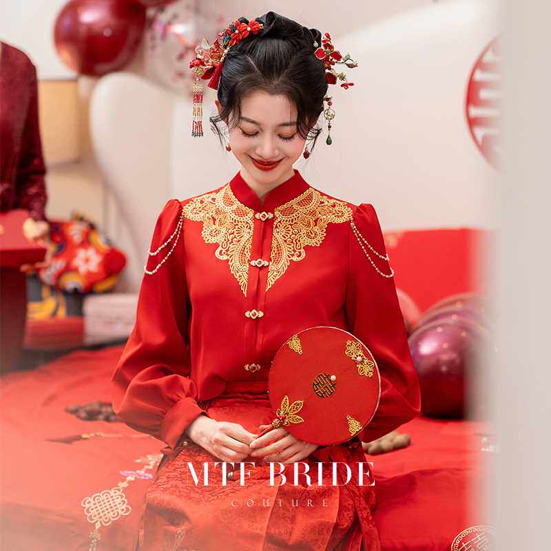 满庭芳【春满园】红色马面裙套装2024新款秋冬上衣订婚敬酒礼服女