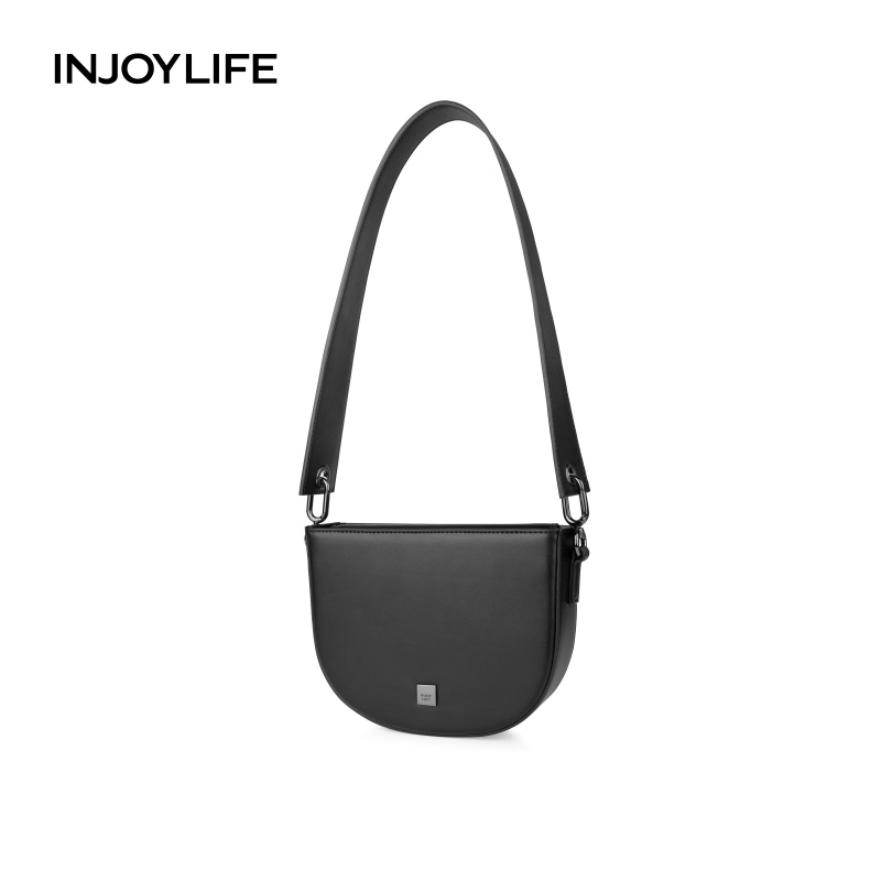 INJOYLIFE马鞍包女复古半圆单肩斜挎包宽肩带小众设计包手拎小包
