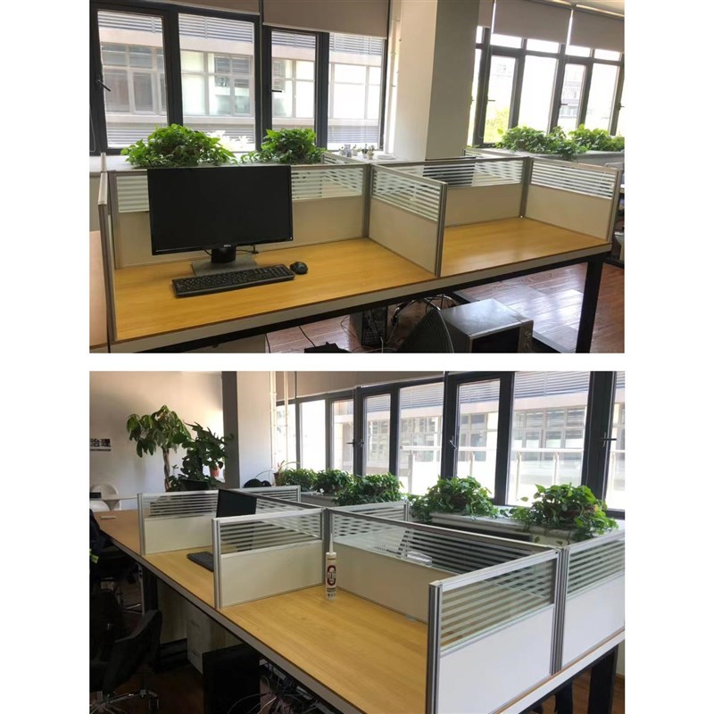 速发桌面屏风挡板防掉落围挡桌子隔音铝合断金隔板玻璃工H隔位加