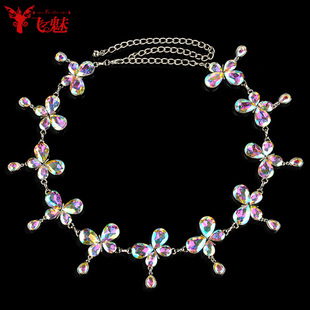 速发肚腰舞皮链新款 蝴蝶水滴水钻肚皮舞舞蹈链带练习服腰饰腰子