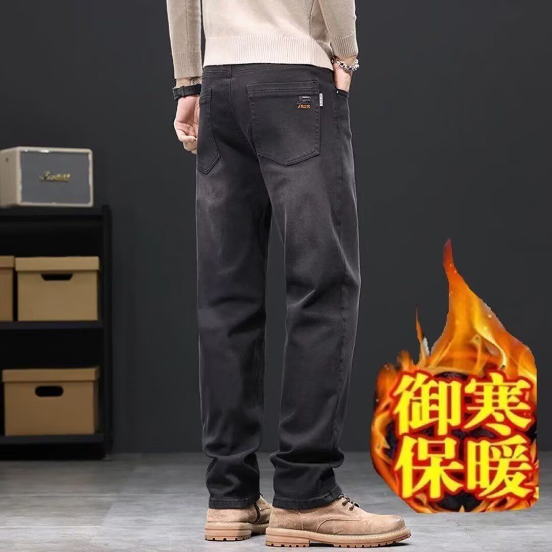 男士2025新款秋冬款牛仔裤宽松直筒秋冬加绒加厚弹力休闲长裤子男