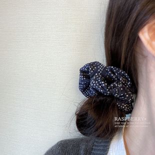 RASPBERRY 原创藏青色杂点点大肠发圈 洋气显白高级小众手作发绳