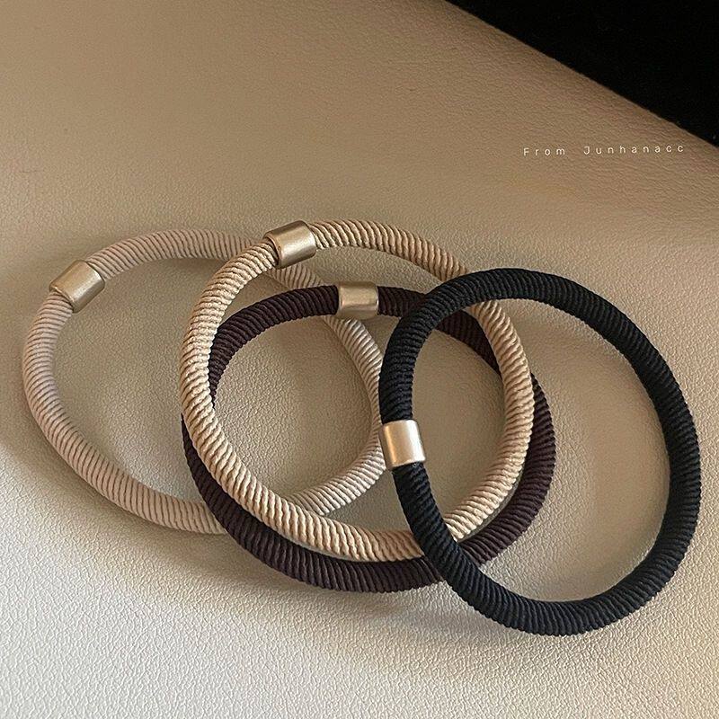 日韩系简约粗款螺纹金扣皮筋日常基础发圈扎头发马尾发绳头绳