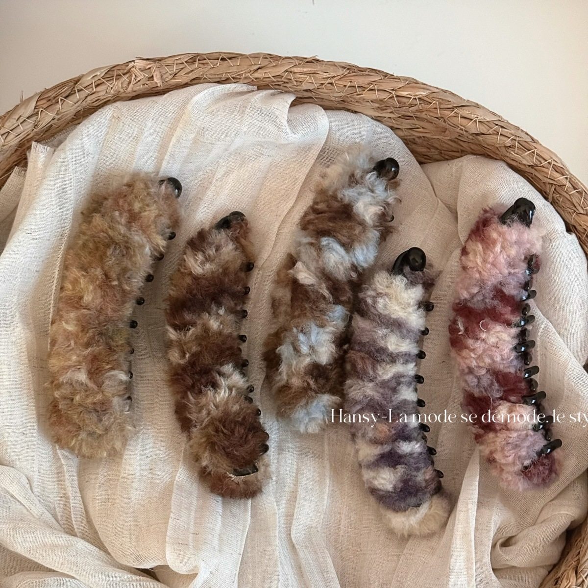 秋冬毛绒发夹花纹时尚高级感香蕉夹后脑勺饱满一字马尾扭扭夹发饰