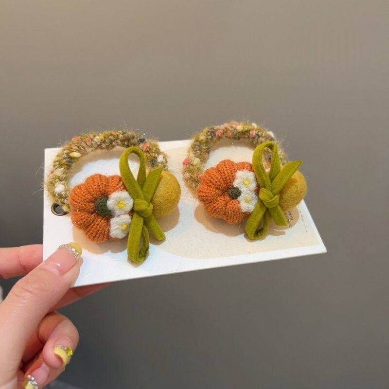 秋冬新款针织南瓜发圈可爱扎发头绳时尚蝴蝶结设计发绳高弹力皮筋