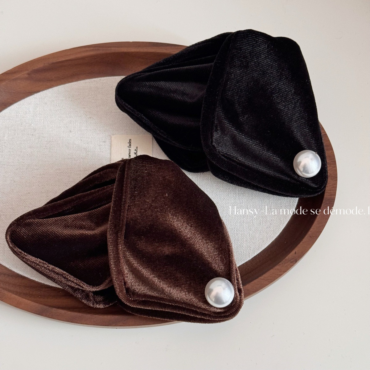 法式复古珍珠三角抓夹高级感丝绒蝴蝶结发夹女后脑勺发卡头饰发饰