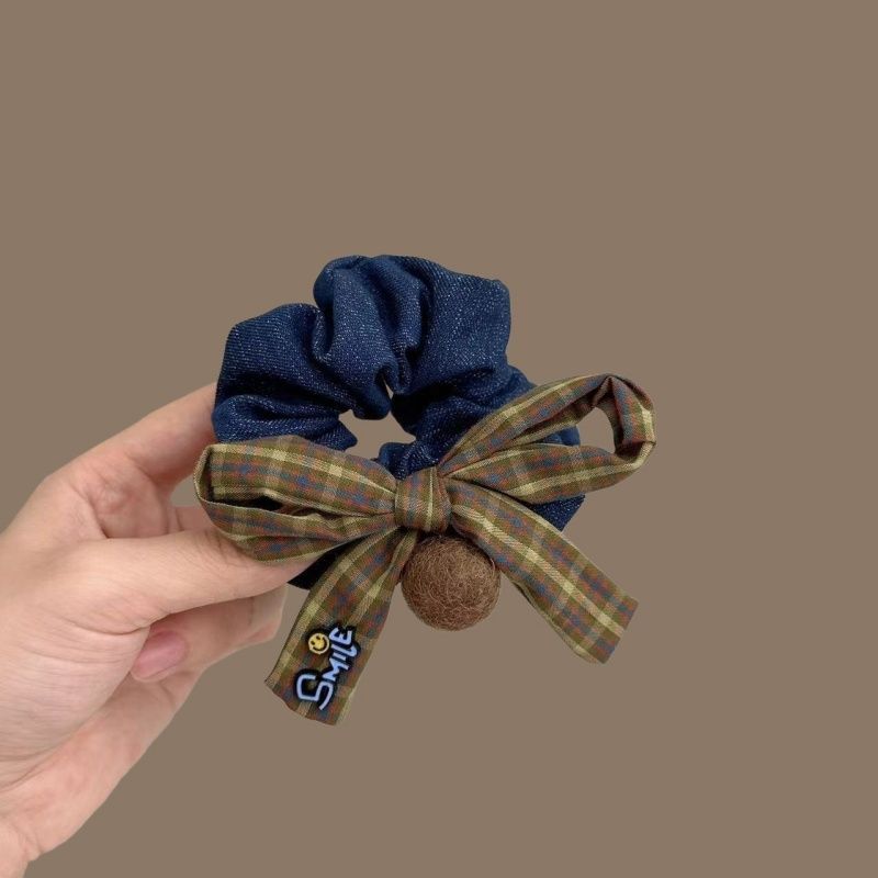 韩版蝴蝶结格纹小肠圈小众字母头绳毛球设计发绳百搭少女扎发头绳