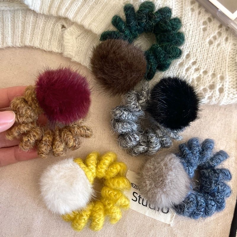 法式新款毛茸茸球球电话线百搭扎发头绳ins可爱扎丸子头马尾发圈