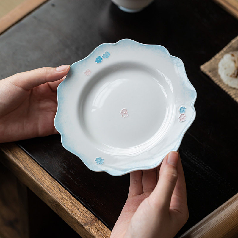 观岚手绘小花陶瓷壶承家用茶点盘养壶盘茶壶托干泡盘茶具零配件