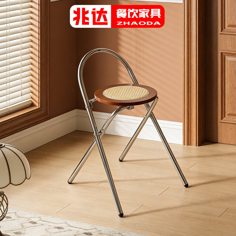极简家用编藤折叠椅网红店休闲洽谈椅中古实木藤编餐桌椅靠背凳子