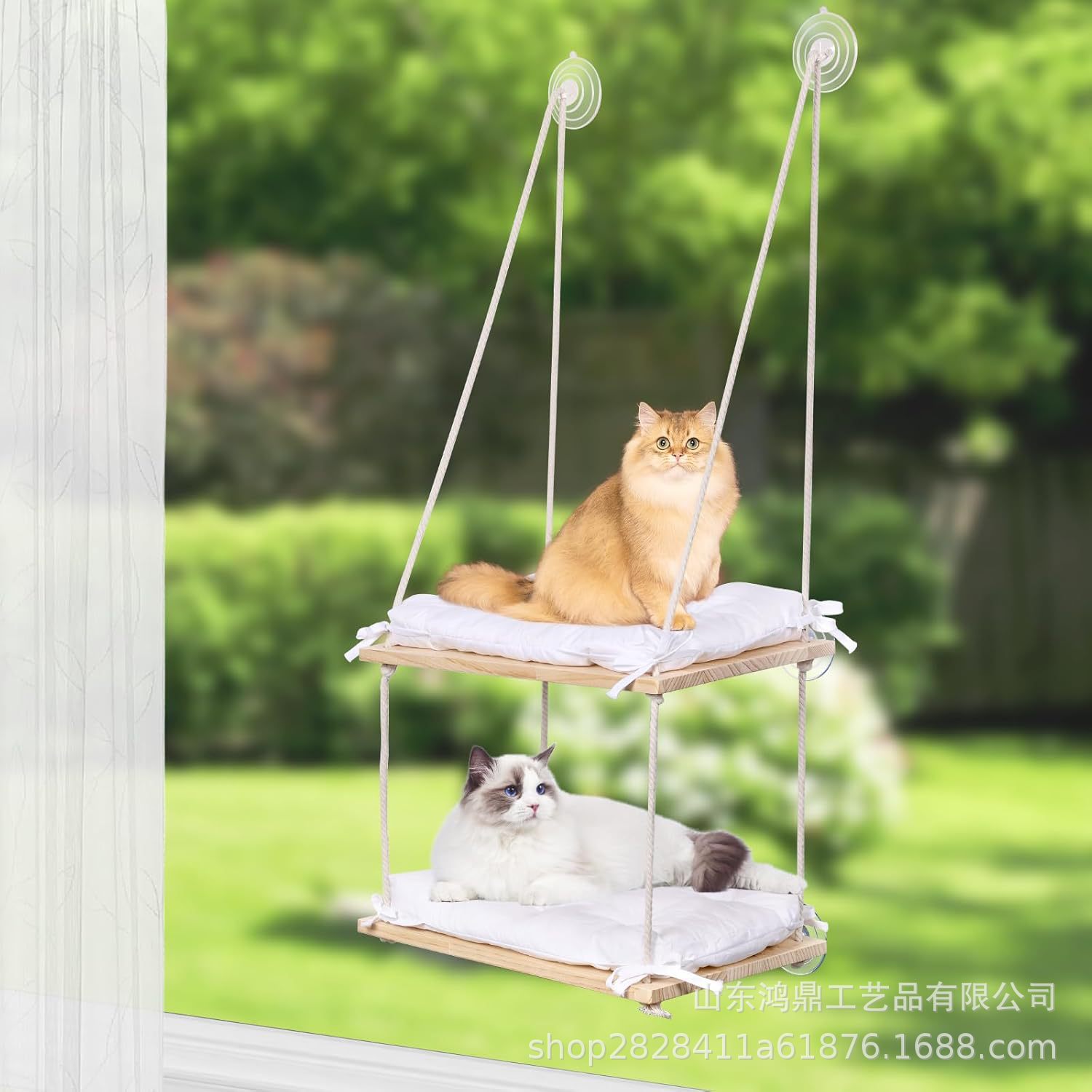实木猫窗栖息地木制猫咪吊床窗台悬挂猫咪秋季通用猫窝猫床猫双层