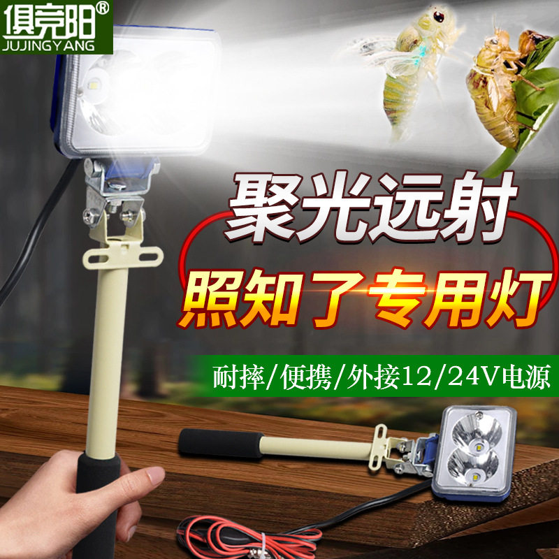 强光手持探照灯便携超亮远射12V户外探险夜间作业照知了50WLED