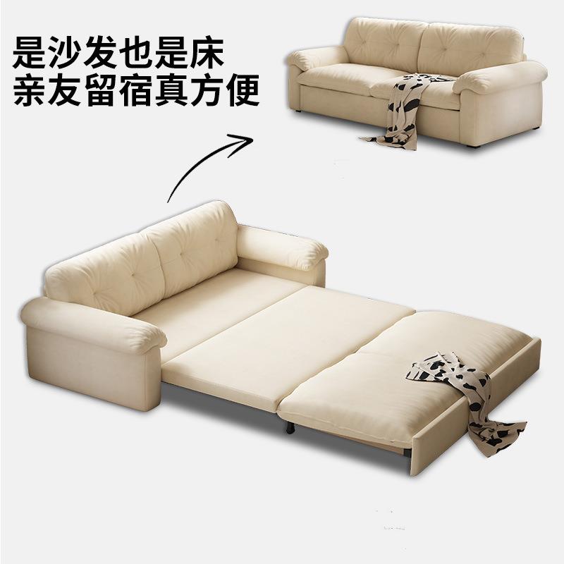 绒布沙发床奶油风客厅小户型公寓多功能储物沙发两用一体云朵沙发