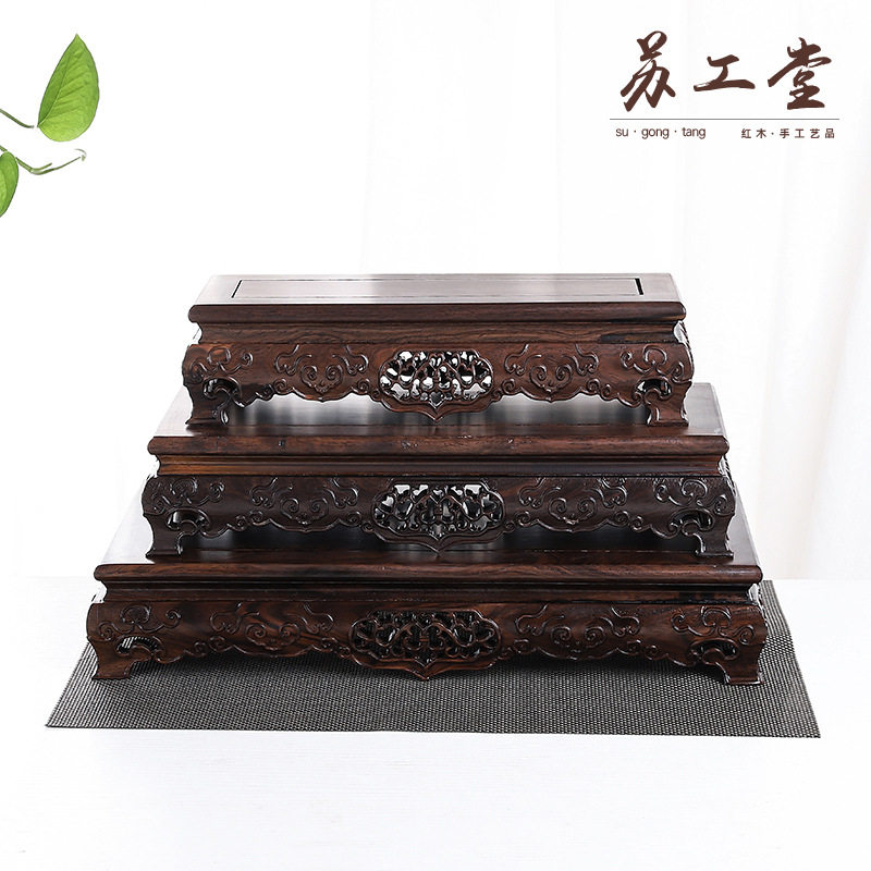 黑檀如意套三底座实木雕刻工艺品长方形茶壶茶具底座摆件厂家直销