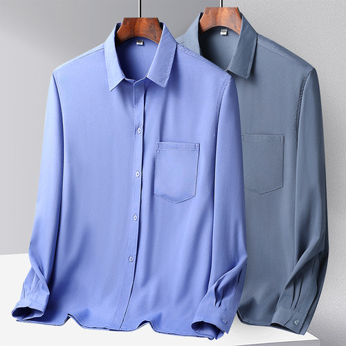 中老年人男士衬衫冰丝休闲长袖