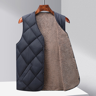加绒马夹中老年坎肩男装 毛内胆新款 中年男士 大码 背心加厚棉 爸爸装