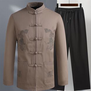 中老年唐装男春秋装外套装老人男60岁爸爸70爷爷80大寿星喜宴礼服