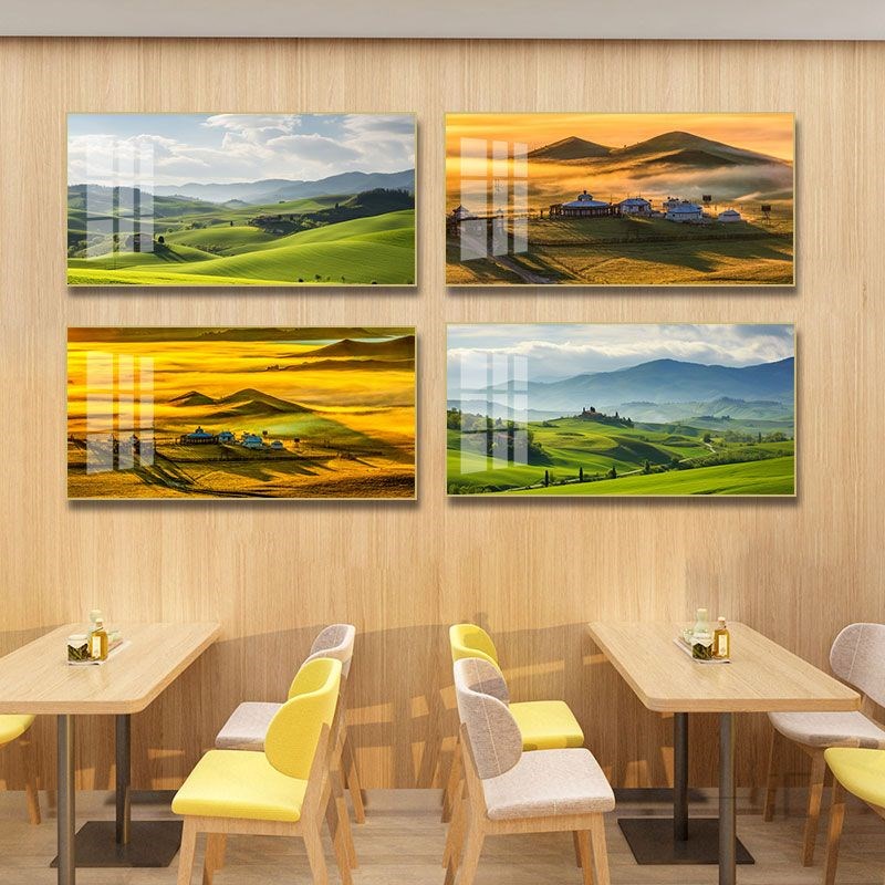 新疆草原风景装饰画内蒙古元素挂画牛H肉羊肉火锅店饭店面馆壁画图片