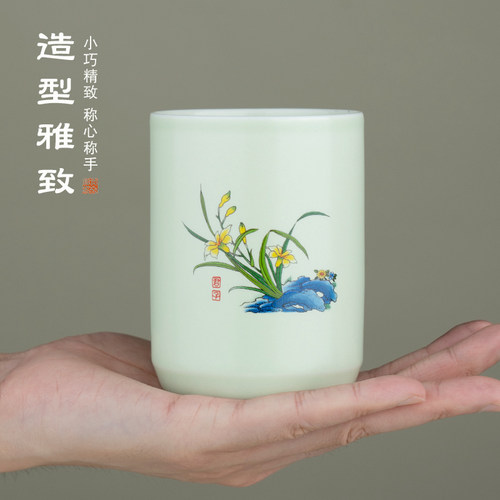 现货速发毛笔笔筒陶瓷复古学生桌面毛笔收纳盒大容量笔桶文房四宝