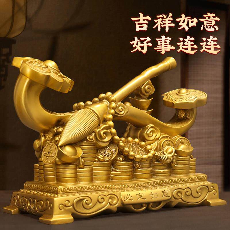 现货纯铜如d意文昌笔摆件黄铜必定如意金榜题名客厅房招财装饰工