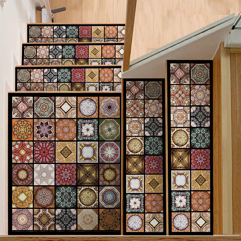速发楼式复古摩美哥花砖防滑免胶自粘洛梯踏步垫子可擦洗皮革地毯,居家布艺,楼梯垫,淘宝优惠券,粉丝福利购,淘宝优惠卷