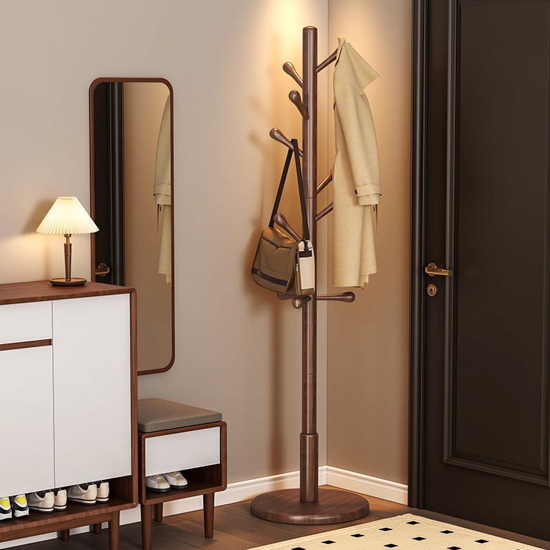 速发落木衣架实地衣帽架卧室家用挂衣架简易立式榉木挂衣包室内挂