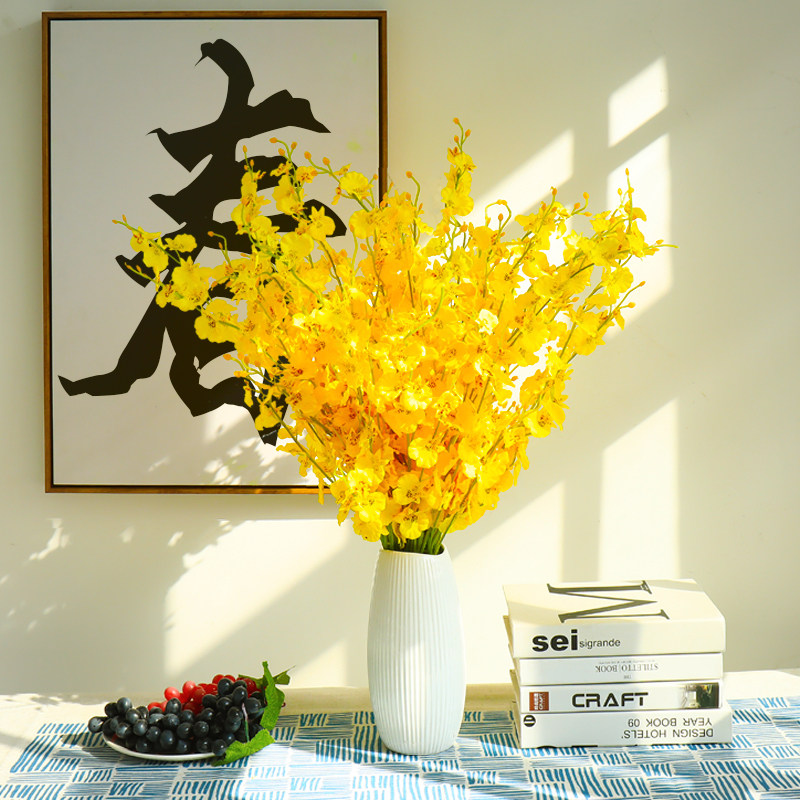 速发跳舞兰花插花假迎春花室电装饰柜餐厅内视花摆设客厅干花花束