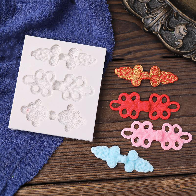 速发中国结旗袍纽扣造型巧克力翻蛋糖糕装饰硅胶模具中国风烘焙模